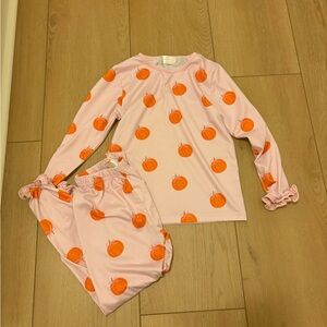Cecil And Lou | Halloween Pink Pajama Set with Orange Pumpkin Print